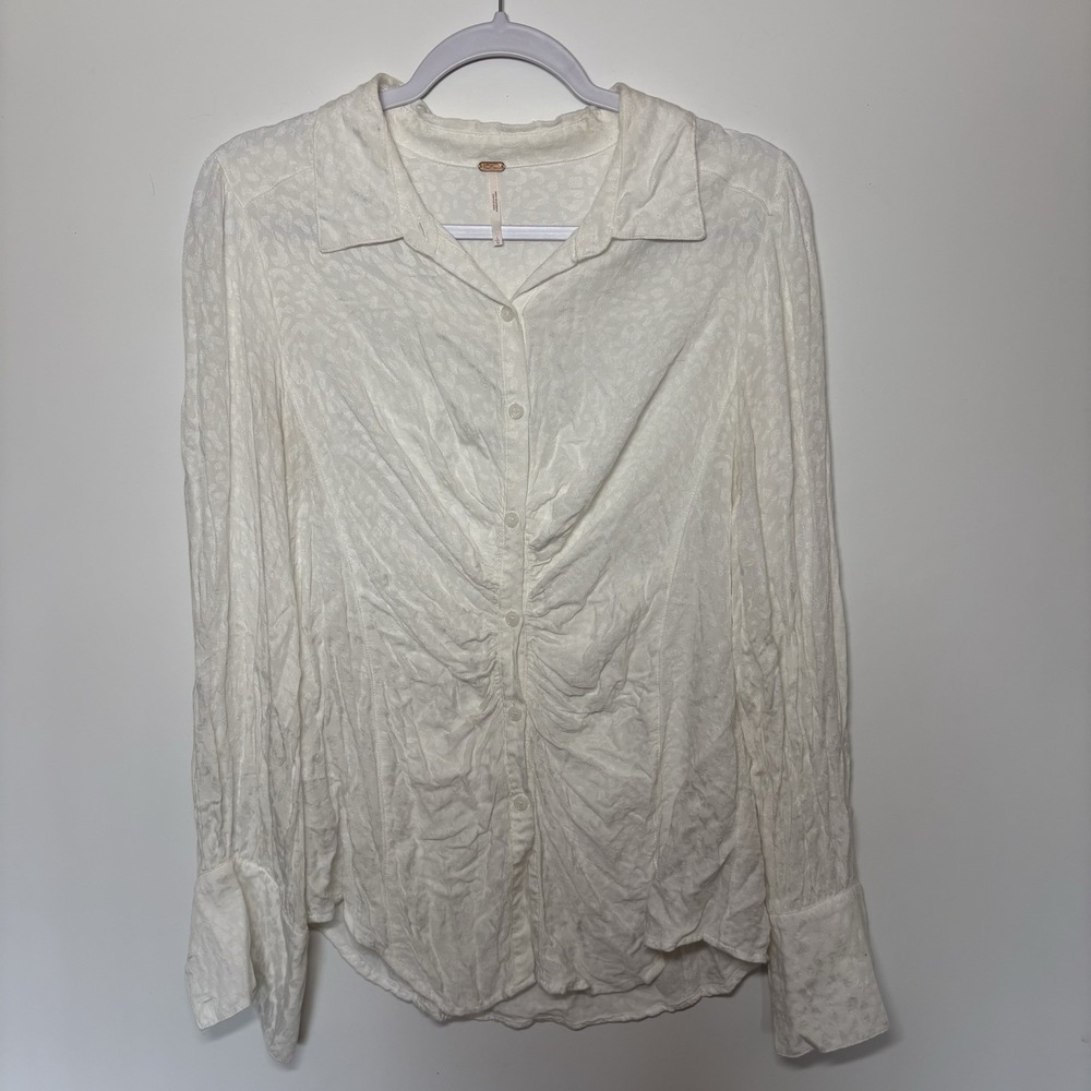 Free People Bianca Ruched Blouse White Size Large Bohemian Chic Whimsical Goth